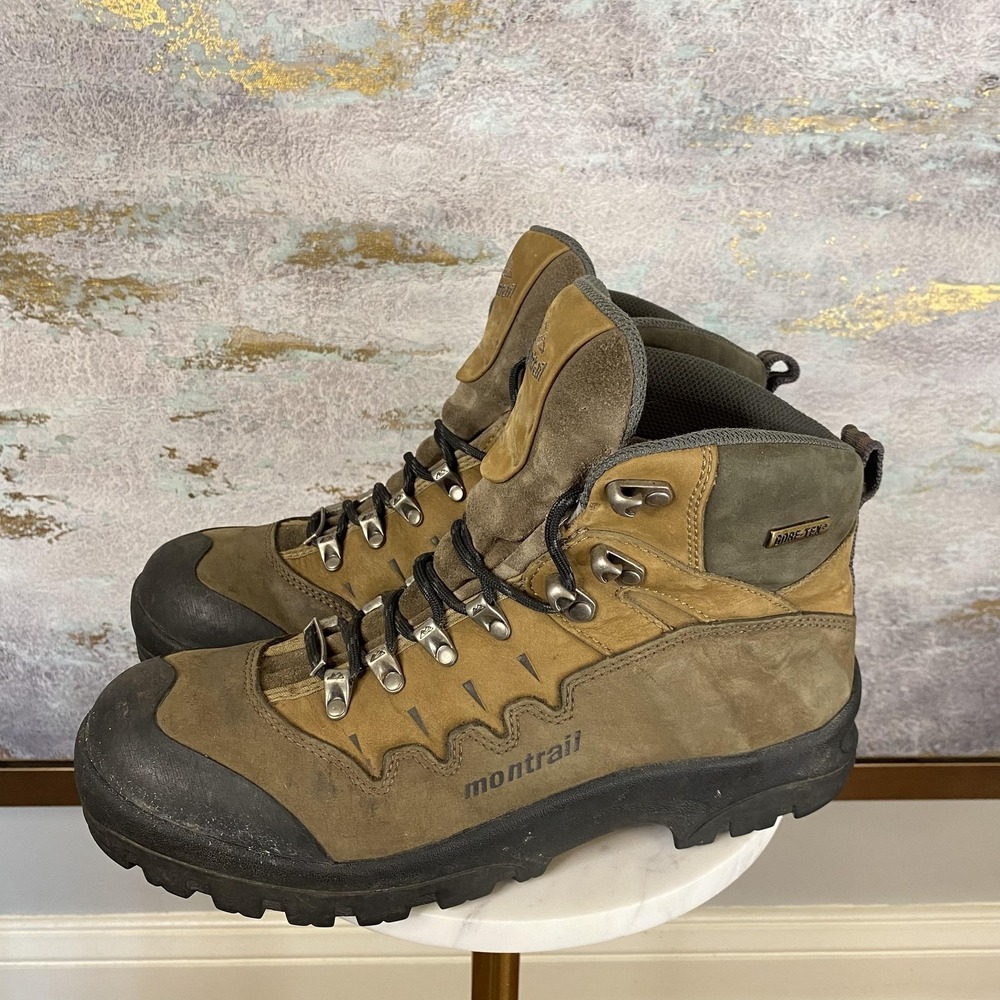 Montrail Boots Mens Size 9 Brown Nubuck Gore-Tex Vibram Hiking Waterproof Trail